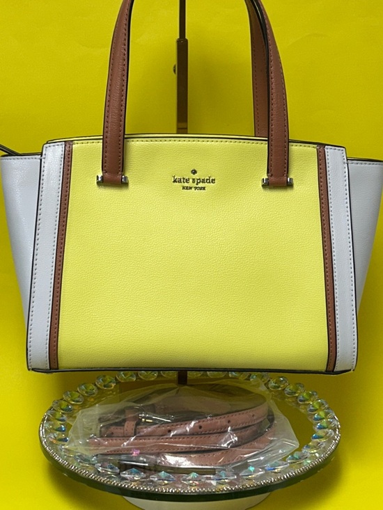 kate spade Handbags - kate spade Yellow, White & Tan Leather Satchel w/Top Handles Approx. 12 x 19 x 4